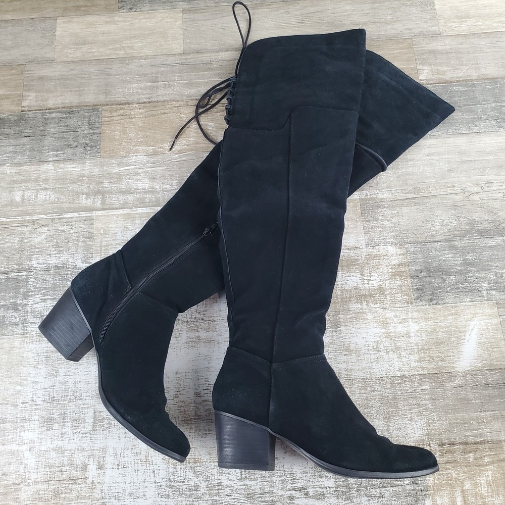 ALDO Nathalee Womens Over The Knee Boots Sz 9 Black Suede Side Zip Block Heel